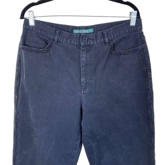 Lauren Ralph Lauren Sz 14 Aztec Beaded Black Pants Jeans Cotton Bootcut Relaxed - Picture 2 of 16